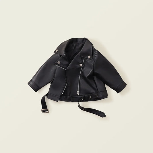Girls' Long Sleeved Big Collar Leather Jacket Autumn New for Boys Children Korean Version Cool Girl Motorcycle Jacket Kids Coat