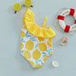 BeQeuewll Children Girl Summer Swimsuit Beach Wear Ruffle Sleeveless One Shoulder Lemon Print Baby Bathing Suit Infant Swimwear