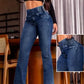Streetwear Women's New Jeans Back Shirred Button Front High Waist Jeans Temperament Commuting Casual Comfortable Jeans
