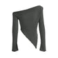 Sexy Asymmetrical Tees Women T-shirt Solid New Autumn Streetwear Long Sleeves Crop Top Fashion Casual Bodycon T-shirts Female
