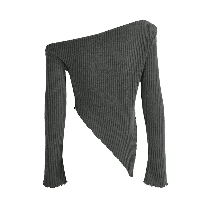 Sexy Asymmetrical Tees Women T-shirt Solid New Autumn Streetwear Long Sleeves Crop Top Fashion Casual Bodycon T-shirts Female