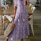 Spring Summer New 2024 Women's Casual Sweet Loose Sexy V-neck Drawstring Fashionable Printed Long Sleeved Dress