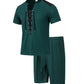 2025 summer men's new leisure fashion city wear rope round neck T trend Waffle short-sleeved shorts two-piece suit
