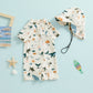Tregren 0-3Y Infant Toddler Kid Baby Boy Swimsuit Dinosaur Shell Print Zipper Swimwear + Hat Summer Beachwear Bathing Suit