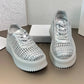 Summer Cutout Mesh Woven Casual Sneakers Round Toe Breathable Mesh Lightweight Front Lace-Up Booster Platform Shoes