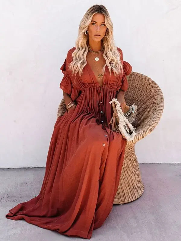Women Swimsuit Cover Ups Mandarin Sleeve Kaftan Beach Tunic Dress Robe De Plage Solid White Pareo Beach Cover-ups