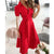 Women Fashion Solid Slim Pocket Lace Up Dress 2023 Spring Autumn Dress Women Casual Printed Short Sleeve V-neck High Waist Dress