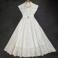 VGH Solid Color Patchwork Sashes Women's Party Dresses Lapel Short Sleeve High Waist Spliced Hollow Out Pleated Dress Female New