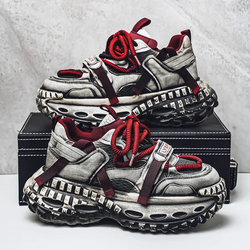 Increase 5~6CM Thick Sports Shoes Men's Tire Sole Running Shoes Fashion Casual Leather Casual All-match Outdoor Men's Shoes