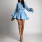 Spring Autumn Elegant Pleated Dress Women Fashion Solid Round Neck Flared Sleeve Lace-up Pleated Mini Dress Women