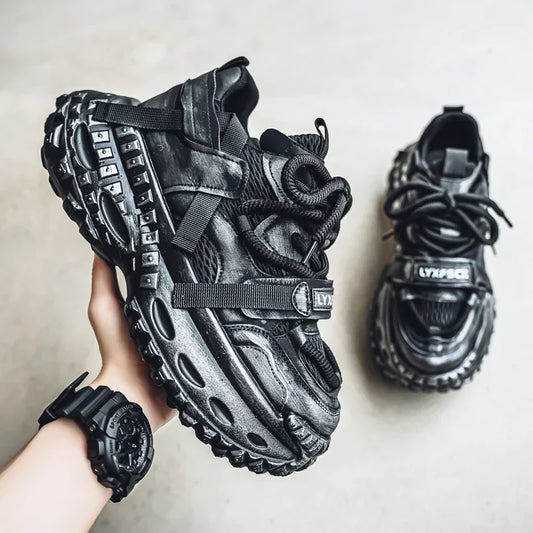 Increase 5~6CM Thick Sports Shoes Men's Tire Sole Running Shoes Fashion Casual Leather Casual All-match Outdoor Men's Shoes