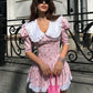 Clacive Summer Slim Print Women'S Dress 2023 Bodycon Doll Collar Short Sleeve Mini Dresses Elegant Lace Patchwork Female Dress