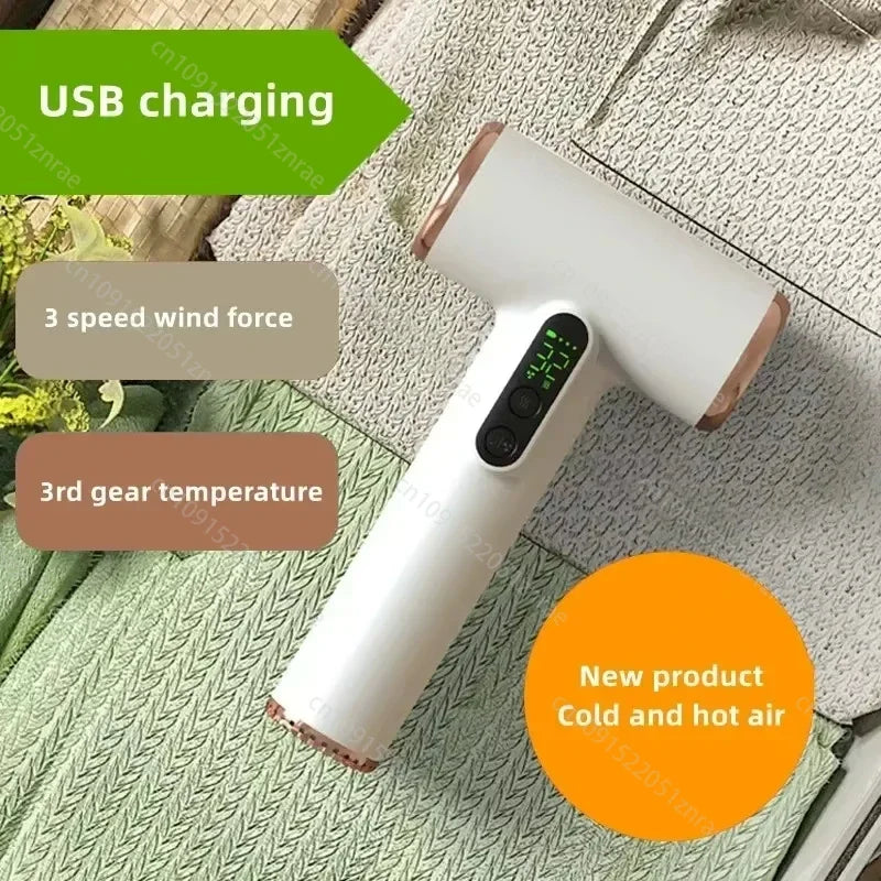 Бездротовий фен для волосся USB, портативний, для подорожей, акумуляторний, сильний потік повітря, низький рівень шуму, 3 режими, фен з LCD
