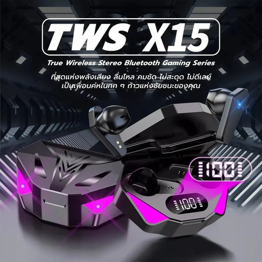 X15 TWS ігрові бездротові Bluetooth-навушники з мікрофоном, басовим звуком, 9D стерео музикою, HiFi гарнітура для геймерів, сумісна з усіма телефонами