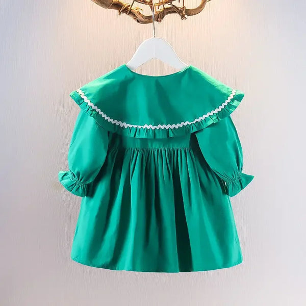 2025 Autumn Spring New Style Newborn Girls Long Sleeve Dress Cute Solid Color Flower Baby Princess Dress Infant Kids Clothing