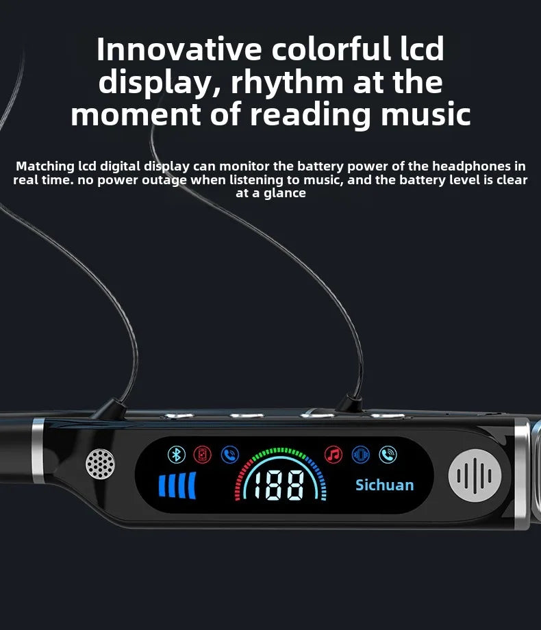 LCD-екран спортивна Bluetooth-гарнітура на шию прихований слот для TF-карти цифровий дисплей живлення довгий час роботи акумулятора гарнітура з великою ємністю акумулятора