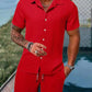 Spring and summer Europe and the United States new men's striped jacquard beach suit loose shorts shirt