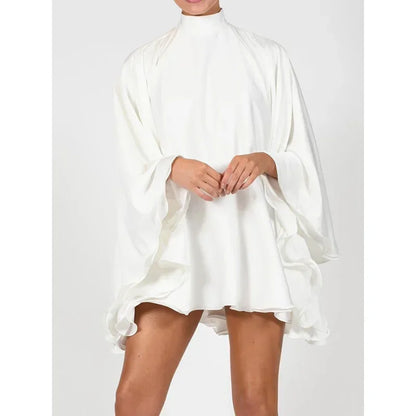 Modigirl Women's White Turtleneck Long Ruffled Sleeves Backless Dress 2025 Summer Spring New Elegant Party Mini Dress Woman