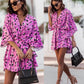 Elegant Summer Ruffl Mini Dress Office Dress for Women's Casual Bat Sleeve Flowers Print Bohemian Beach Vacation Sundress Women