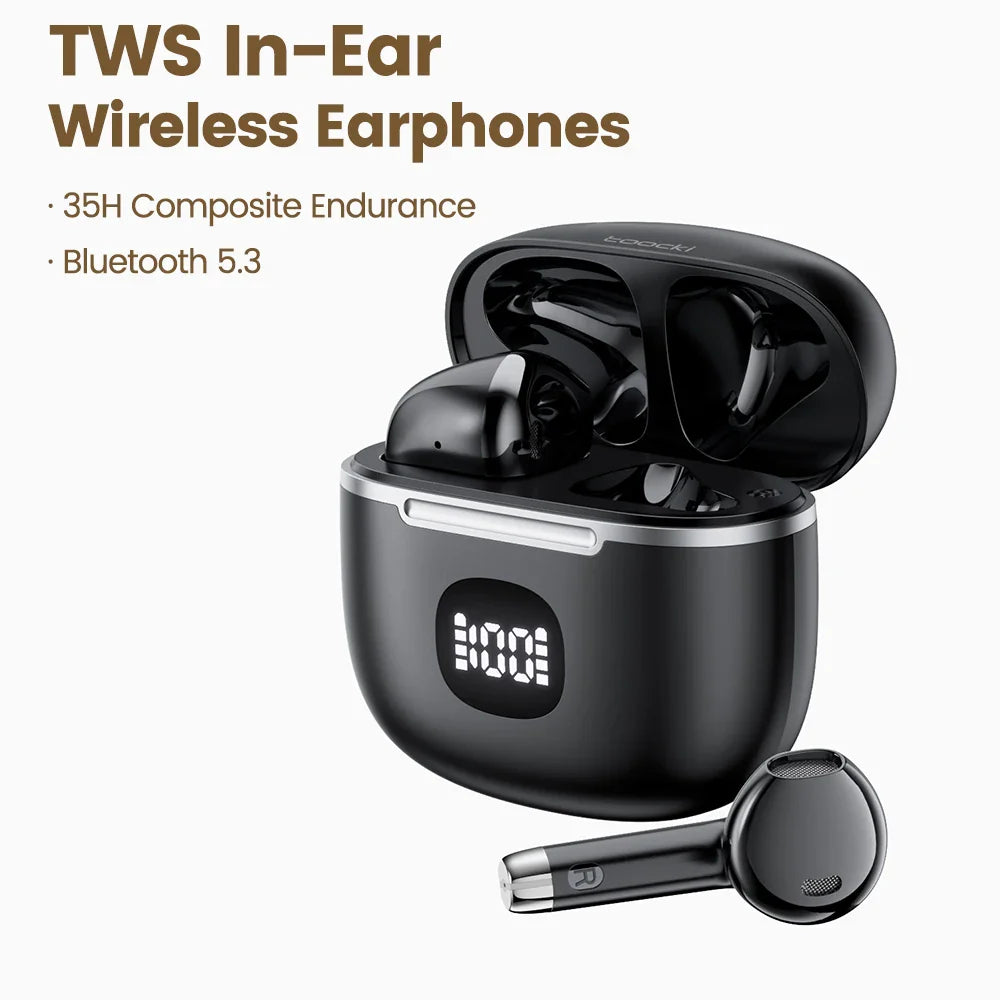 Навушники Toocki TWS бездротові Bluetooth 5.3 з сенсорним керуванням, музичні навушники з індикатором заряду, IPX4, бездротові спортивні навушники з мікрофоном