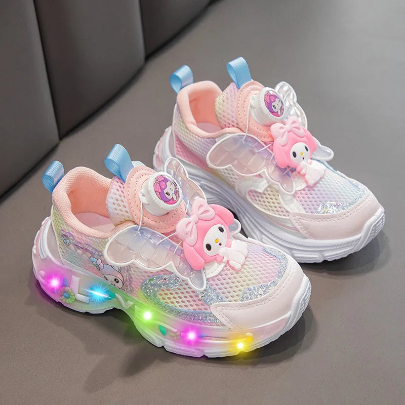 Sanrio Hello Kitty весняно-осіннє дитяче нове спортивне взуття принцеси з підсвічуванням, повсякденне взуття для дівчаток з обертовою кнопкою для бігу