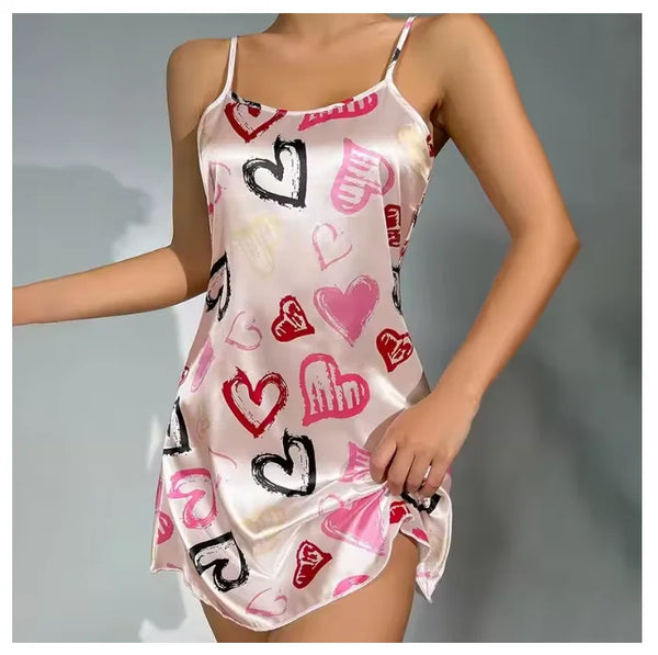 Ladies Sexy Sling Nightgown Nightdress Women's Sexy Lingerie Silk Satin Sleepwear Floral Pinting Nightwear Homewear Mini Dress