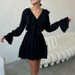 Tossy Ruffled V-Neck White Mini Dress Female Patchwork Long Sleeve Elegant Bandage Fashion Dress High Waist Lace-Up Women Dress