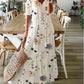 Spring Summer New 2024 Women's Casual Sweet Loose Sexy V-neck Drawstring Fashionable Printed Long Sleeved Dress