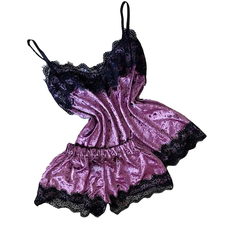 Sexy Lingerie Women Sleep Wear Camisole Bow Shorts V-Neck Tops Velvet Pajamas Sleepwear Women Clothing For Homewear