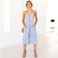 Summer New Women Sexy Sling Pocket Button Dot Beach Dress 2024 Female Bohemia Holiday Retro Fashion Solid Color Women's Clothing