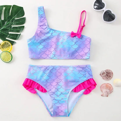 2-8Y New Fashion Kid Unicorn Design Bikini Set Lovely Two Pieces Child Swimwear Cute Girl Flouncing Swimsuit Summer Beachwear