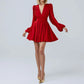 Elegant Women's Red Dresses 2024 Autumn New  Dress V-neck Sexy Short Skirts Parti Elbiseleri Kleider Damen Vestidos Para Festas