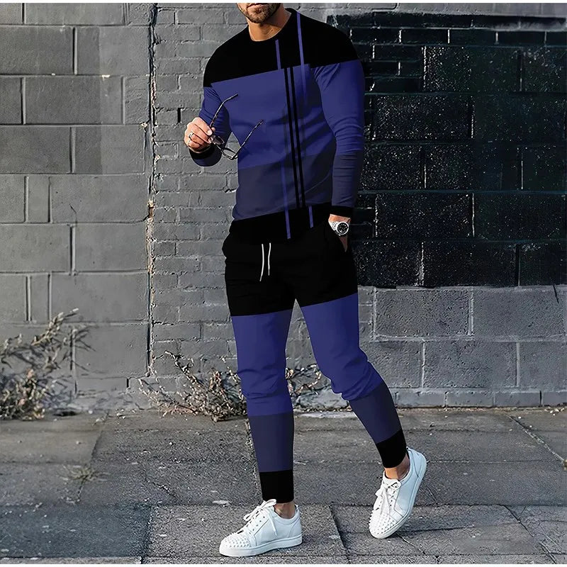 Trendy Designer Clothes 3D Print Oversize Suit Men Casual Long Sleeve Trousers Sport Tracksuit Graphic T Shirts 2PCS Sets