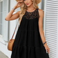 Round Neck Casual Short Sleeved Solid Color Lace Hollow Out Women's Dress Fashionable Street Fresh Sweet Style Summer Dress