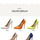 Temperament 12cm Super High Thin Heels Shoes Women Pumps Pointed Toe Colorful Patent Leather Stiletto Wedding Shoe Size 45