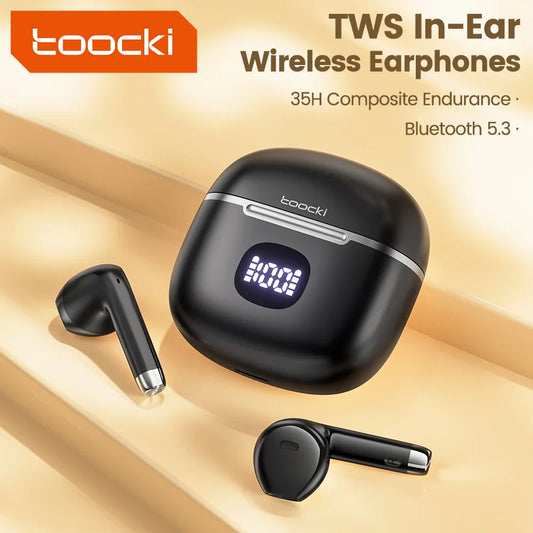 Навушники Toocki TWS бездротові Bluetooth 5.3 з сенсорним керуванням, музичні навушники з індикатором заряду, IPX4, бездротові спортивні навушники з мікрофоном