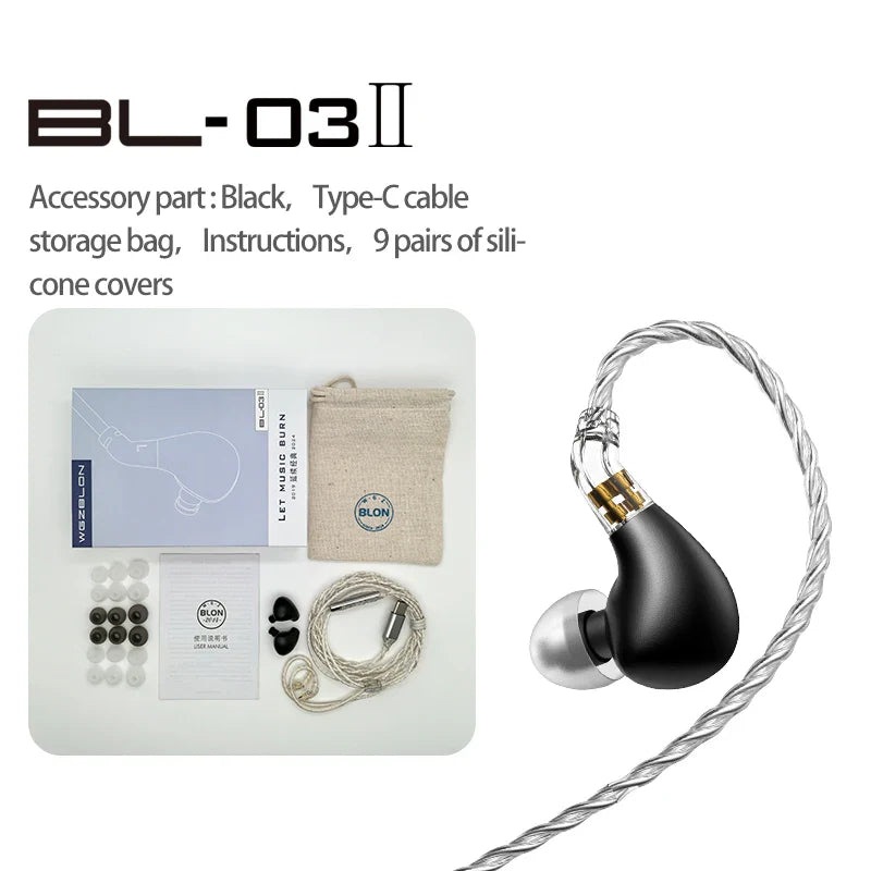 BLON New BL03 II 10mm Dual-Chamber Dynamic Driver IEM Hifi Earphones With 0.78mm 2Pin Detachable Cable 3.5 4.4mm BL03 2