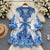Vintage Print Elegant Puff Sleeve A-line Vneck Mini Dress Casual Women Fashion Autumn Spring Lace-Up Dress Vestidos De Mujer