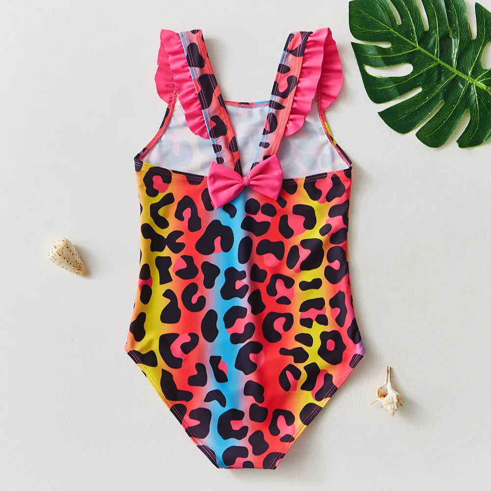 One Piece Girl Swimsuits 2 3 4 5 6 Year Baby Printed Swimwear Summer Beach Bathing Bikini Clothes Kids Bow Seaside Swimming Wear