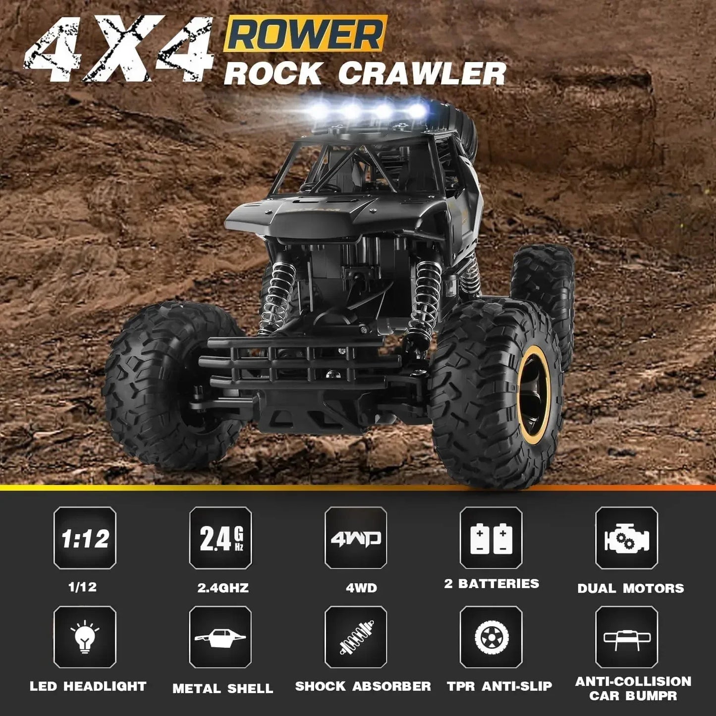 4WD RC автомобіль 1:12 позашляховик 4x4 радіокерований автомобіль баггі вантажівка для гонок дрифт з LED підсвіткою іграшка подарунок для хлопчиків дівчаток дітей