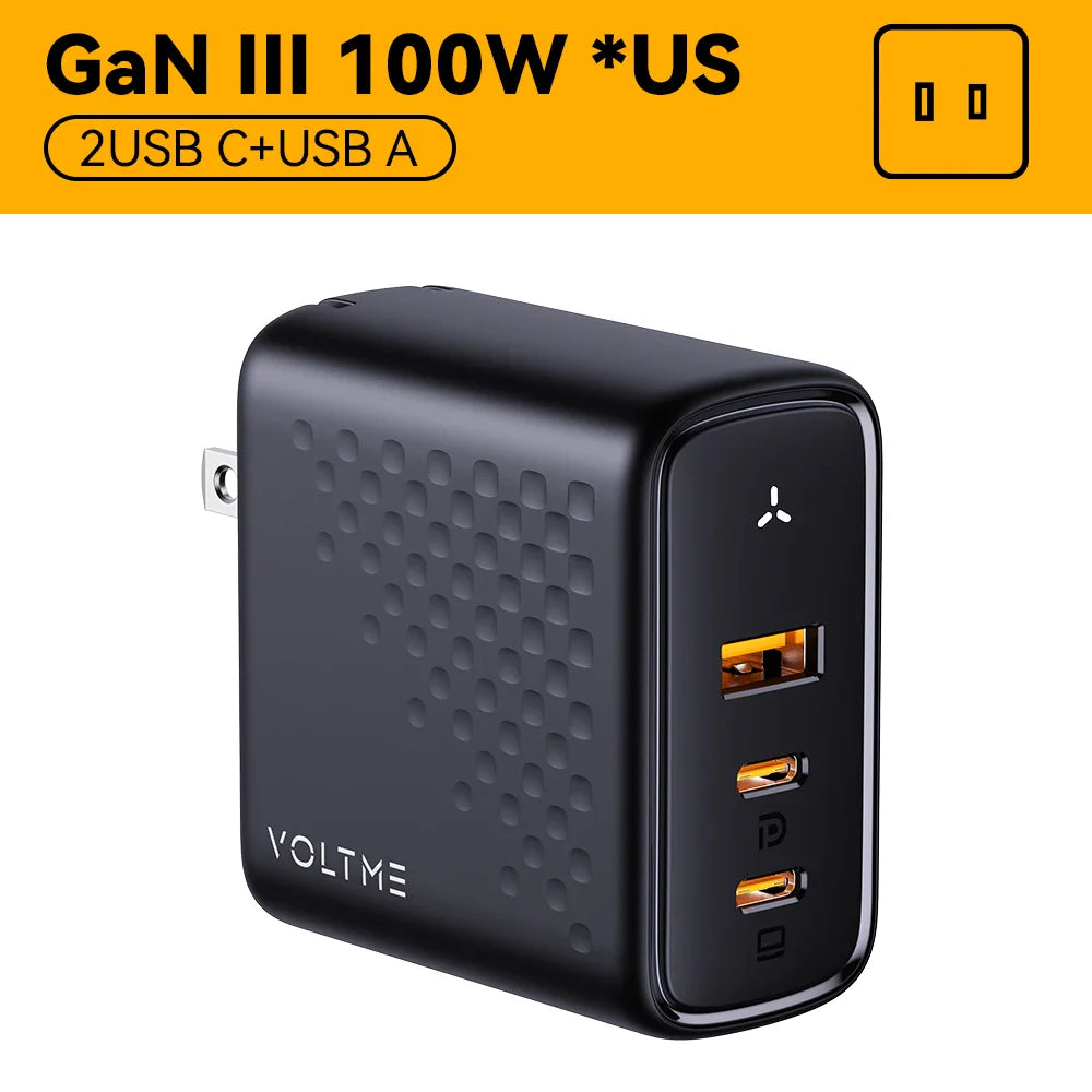 Зарядний пристрій VOLTME 100W GaN для Macbook, планшета, USB Type C, швидка зарядка для iPhone 15 14 13 12, Quick Charge 4.0 3.0