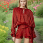 Fashion Ruffles Hem Solid Mini Dress Women Elegant O-neck Lantern Sleeve Short Dresses 2025 New High Street Vocation Vestidos