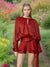 Fashion Ruffles Hem Solid Mini Dress Women Elegant O-neck Lantern Sleeve Short Dresses 2025 New High Street Vocation Vestidos