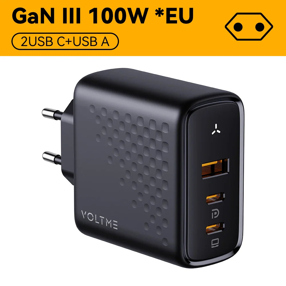 Зарядний пристрій VOLTME 100W GaN для Macbook, планшета, USB Type C, швидка зарядка для iPhone 15 14 13 12, Quick Charge 4.0 3.0