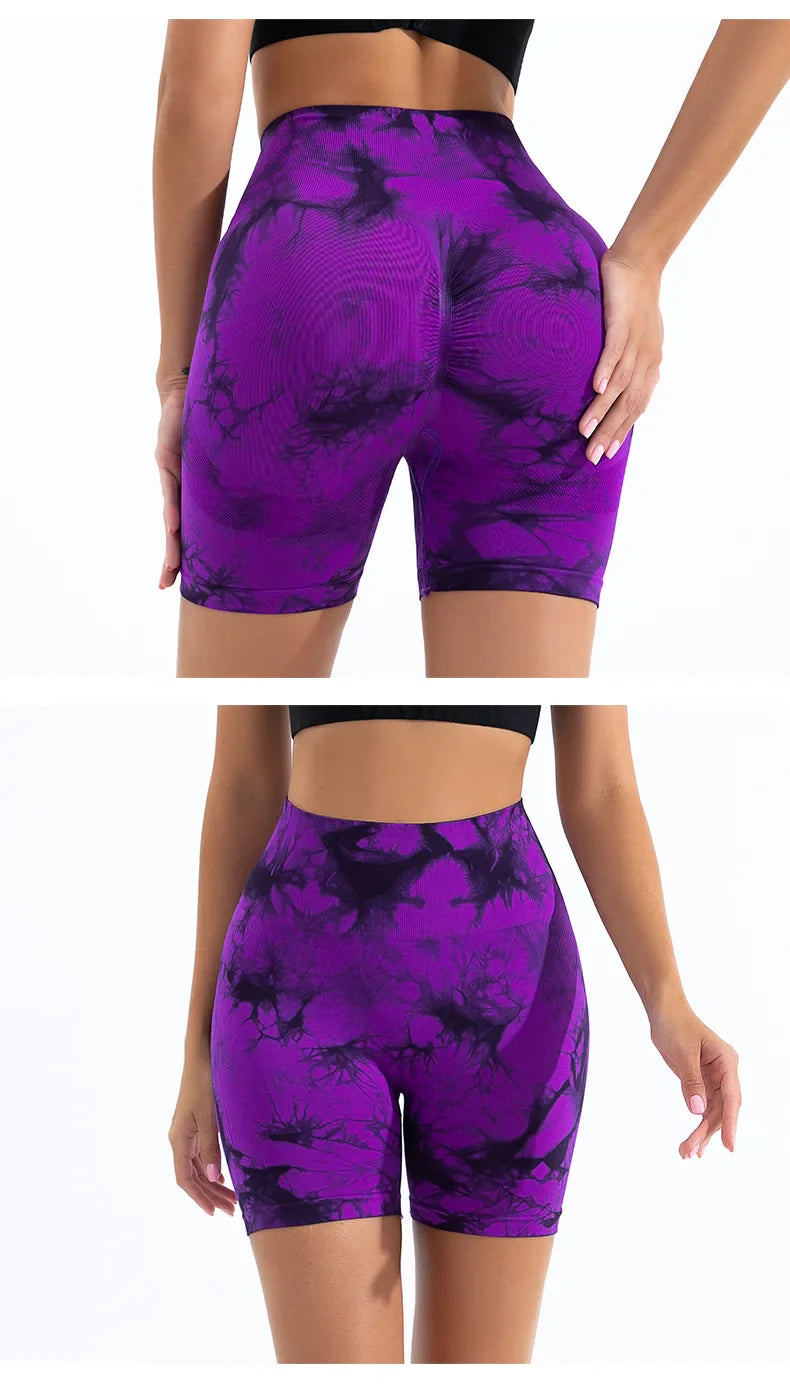 Summer Women High Waist Butt Lift Shorts Legging Seamless Leggings Fashion Tie Dye Shorts Gym Workout Running Pants