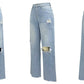 Women Jeans Wide Leg Pants Denim High Waist Zipper Fly Washing Holes Pockets High Street Ankle Length Flash Spring 2024