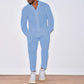 Autumn men's new fashion casual linen suit long sleeve overalls single breasted solid color button suit