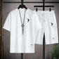 2025NewSummer New Mens Tracksuit Linen Fabric T-shirt and Shorts Two Piece Set Men Sports Suit Fashion Breathable Sets