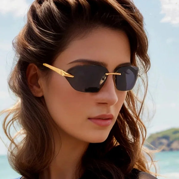 Unisex hip-hop sunglasses, irregular personality, frameless sunglasses, fashionable and trendy metal glasses
