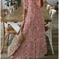 Spring Summer New 2024 Women's Casual Sweet Loose Sexy V-neck Drawstring Fashionable Printed Long Sleeved Dress
